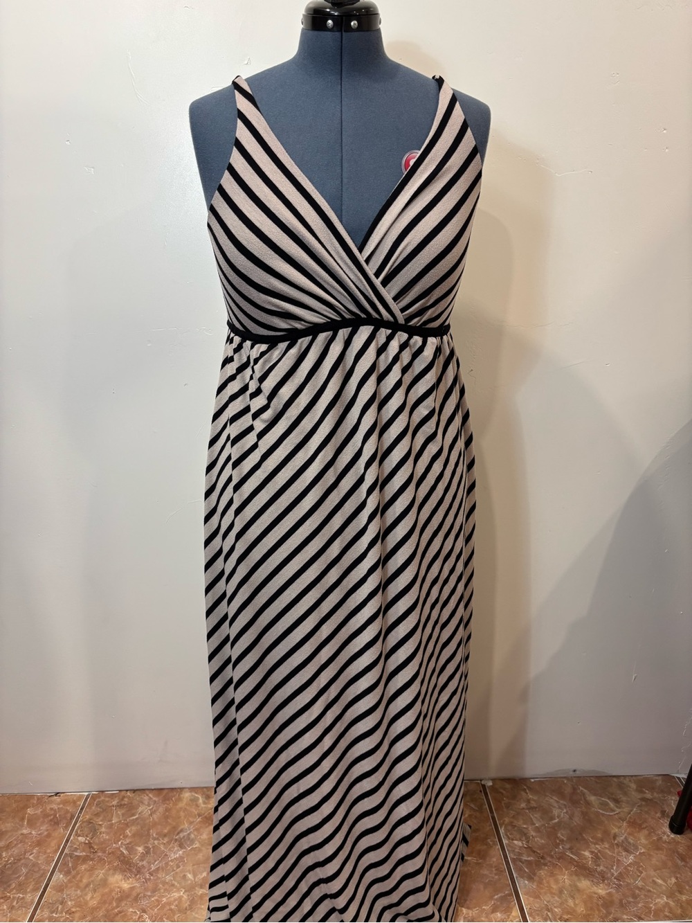 Soma Black and Beige Striped V-Neck Maxi Dress